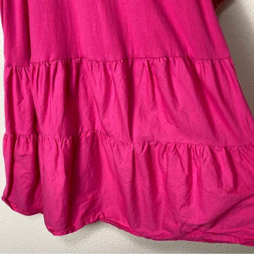ZARA Hot Pink Puff Sleeve Tiered Swing Mini Dress Women's Sz L Cotton - Picture 15 of 15